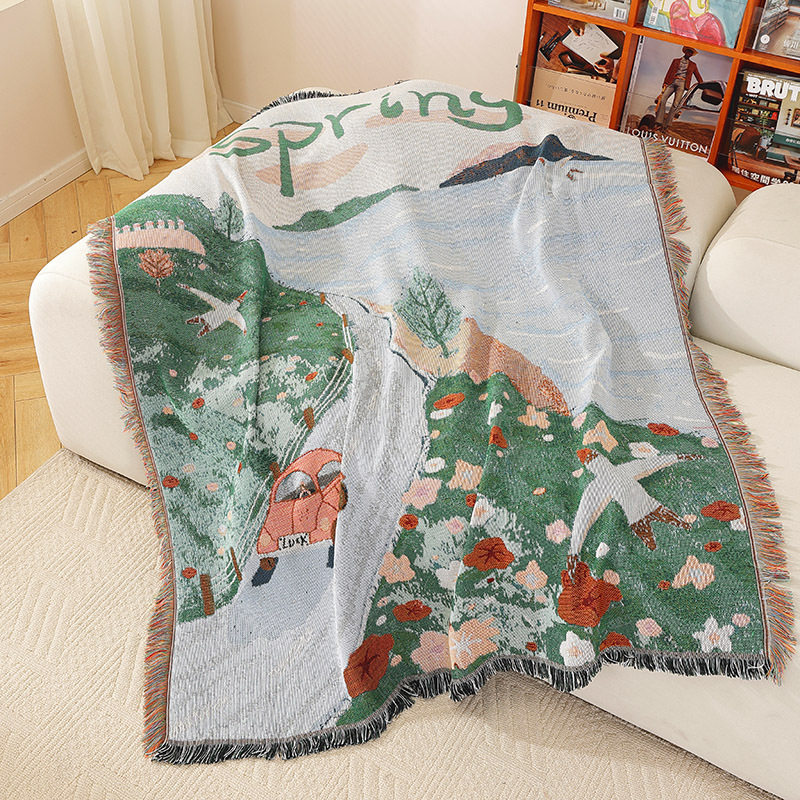 Custom Jacquard Decorative Tapestry Cotton Thread Blanket Sofa Towel Office Nap Cover Blanket High-end Gift Blanket Tapestry Factory