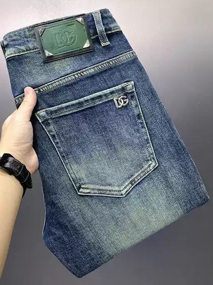 Dujia High-end European Men's Jeans for Autumn and Winter Blue D Casual G Stretch Slim-fit Small Straight-tube Washed Men's Trousers