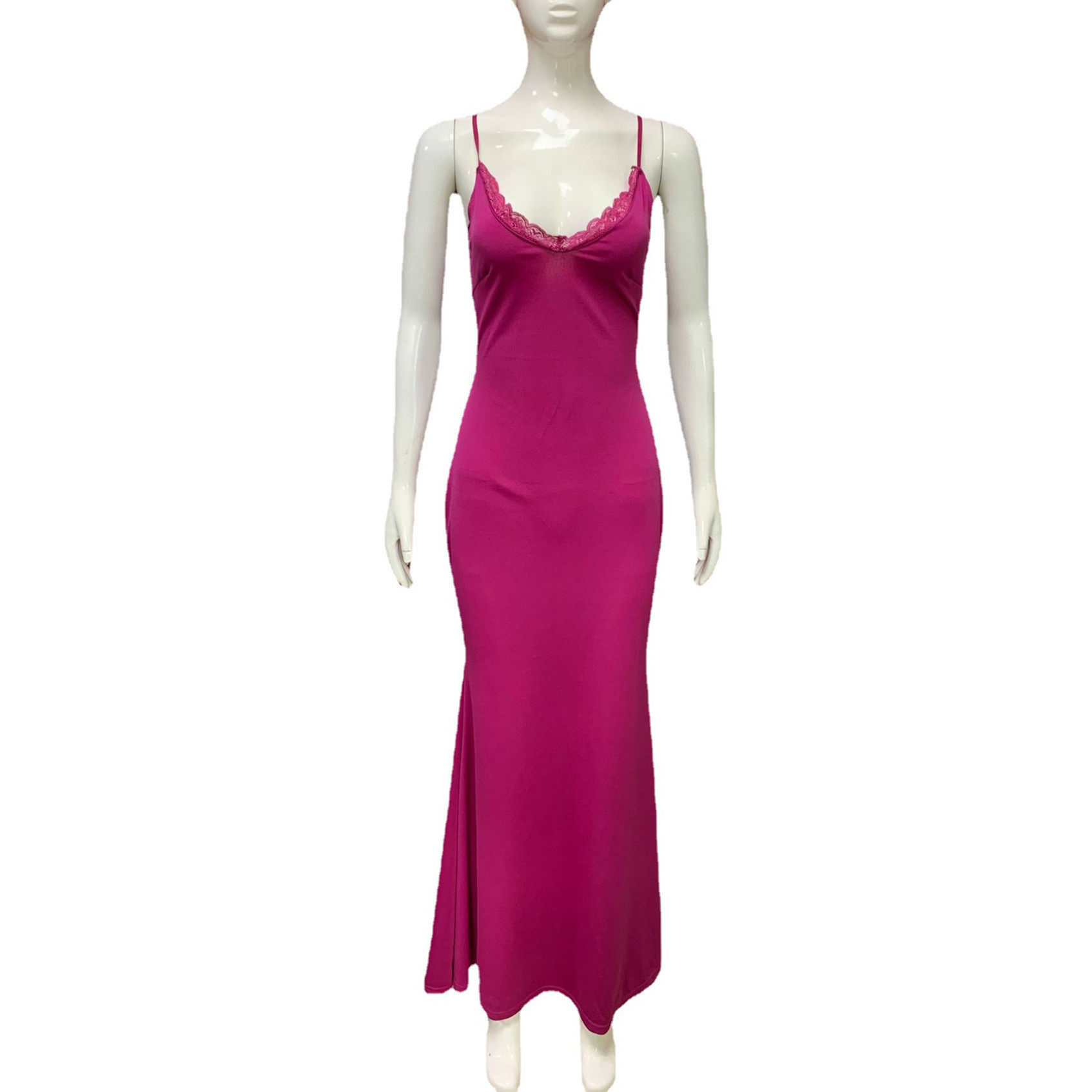 Lace Trimmed Backless Maxi Dress Elegant Sleeveless Design Sexy Fit Perfect for Evening Parties Wholesale Available