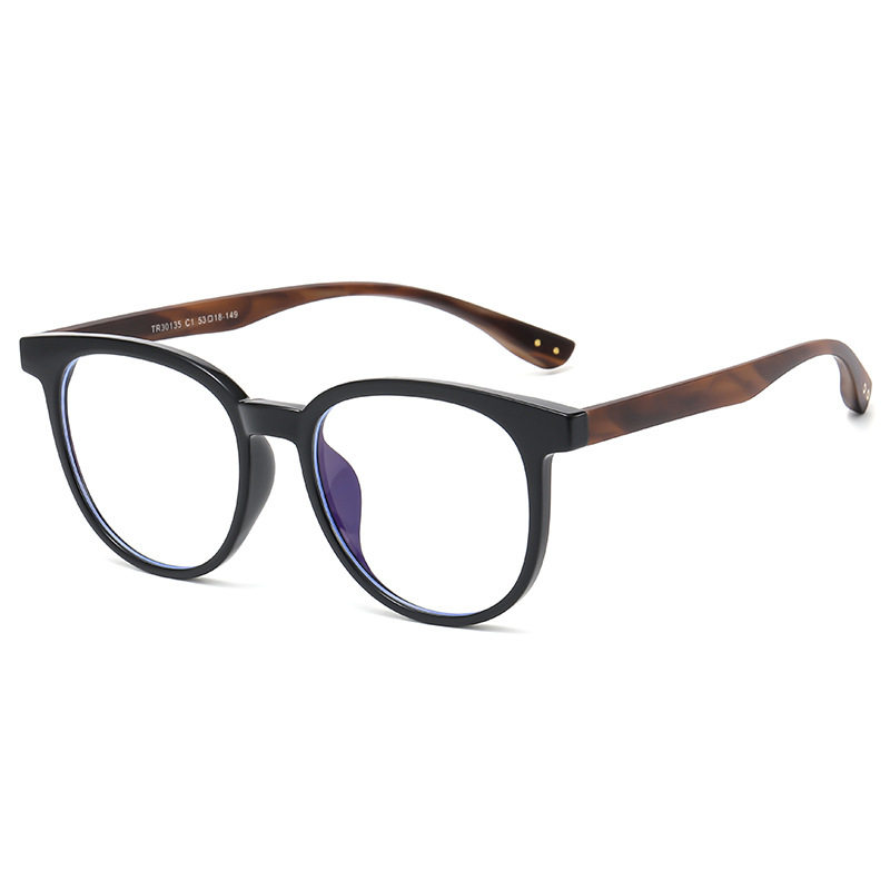 2025 Anti-Blue Light Glasses Tr Frame New Retro Wood Grain Leg Glasses Frame Myopia Glasses Flat Mirror 30135