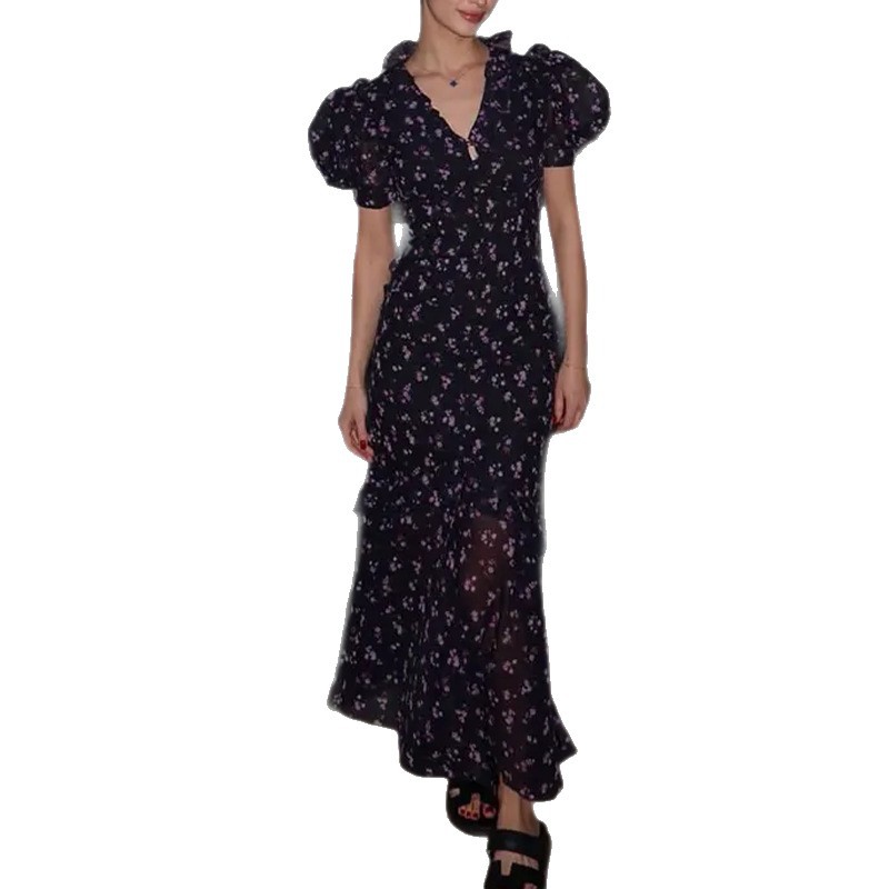 Elegant Floral Ruffle V Neck Dress Spring Collection Womens Fashion Soft Fabric Perfect for Casual or Formal