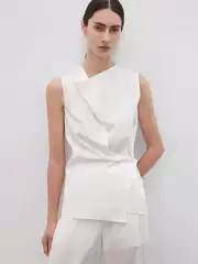 TH ~ ROW European and American minimalist sleeveless shirt women's summer line sense hanging collar pleat buckle wrap shirt women