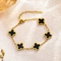 7703 single-sided black shell four-leaf clover bracelet gold
