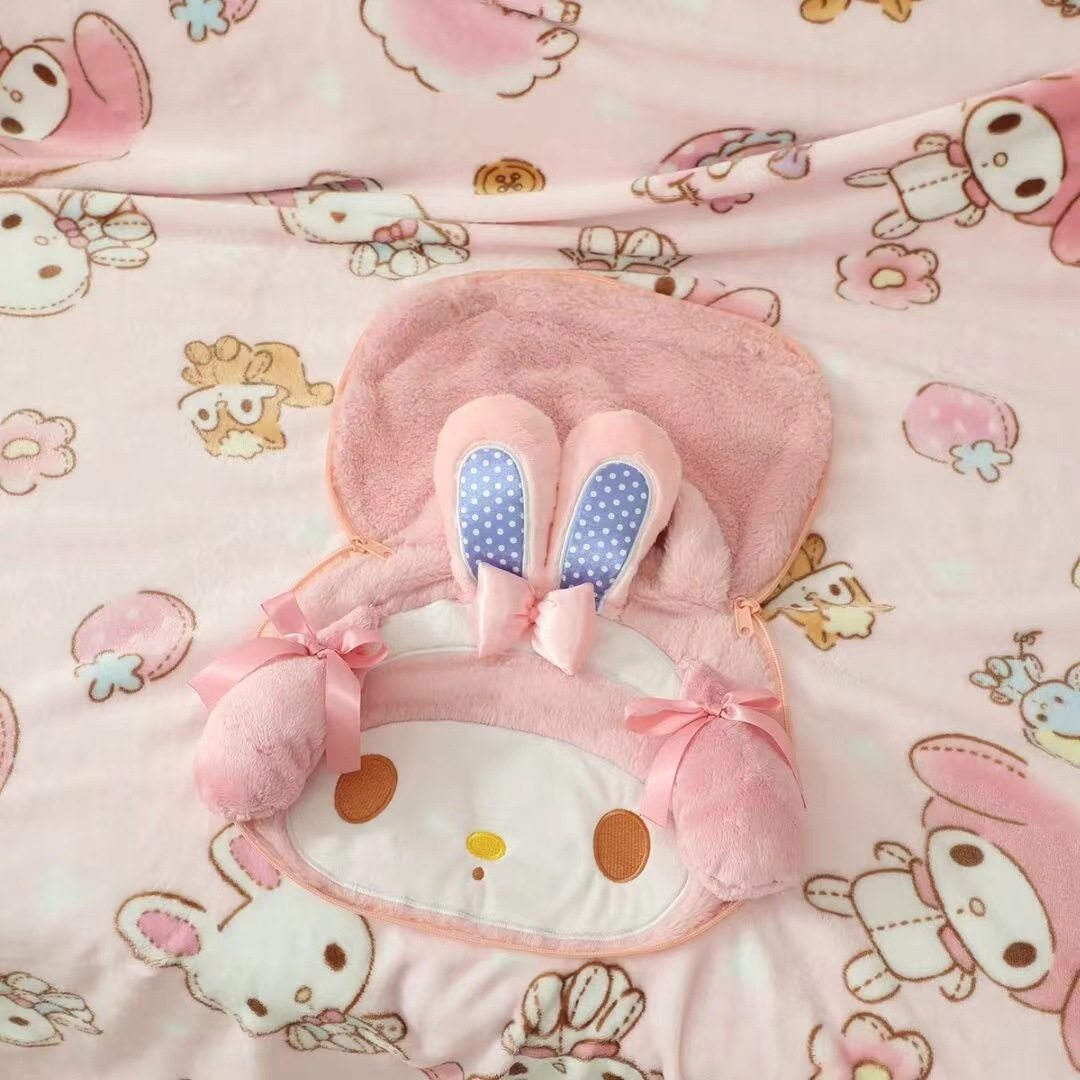 Cartoon Cute Lamb Merlot Handbag Pillow Blanket 2-in -1 Girl's Portable Nap Air-conditioning Blanket