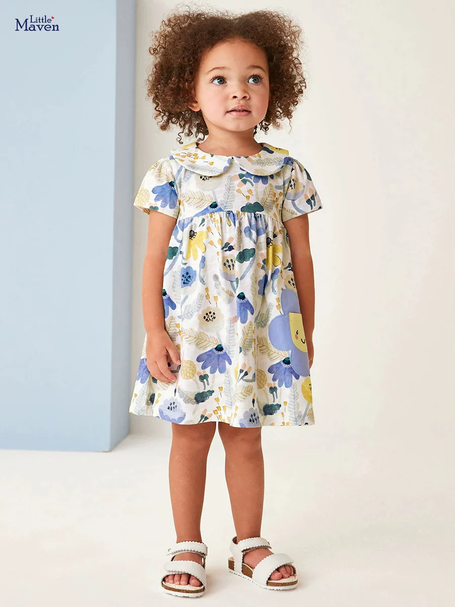 Girls' Watermark Cotton Dress, Cute Floral Princess Dress