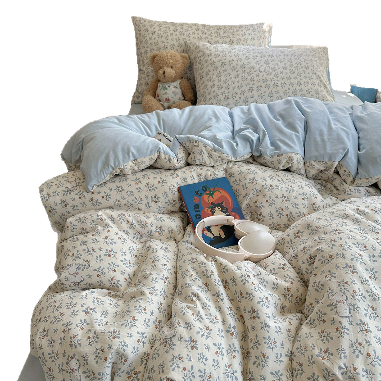 Super Soft Class a Maternal and Infant Grade Washed Cotton Four-Piece Set Ins Pure Cotton Small Fresh Bed Bed Sheets Quilt Cover Student Dormitory Three-Piece Set