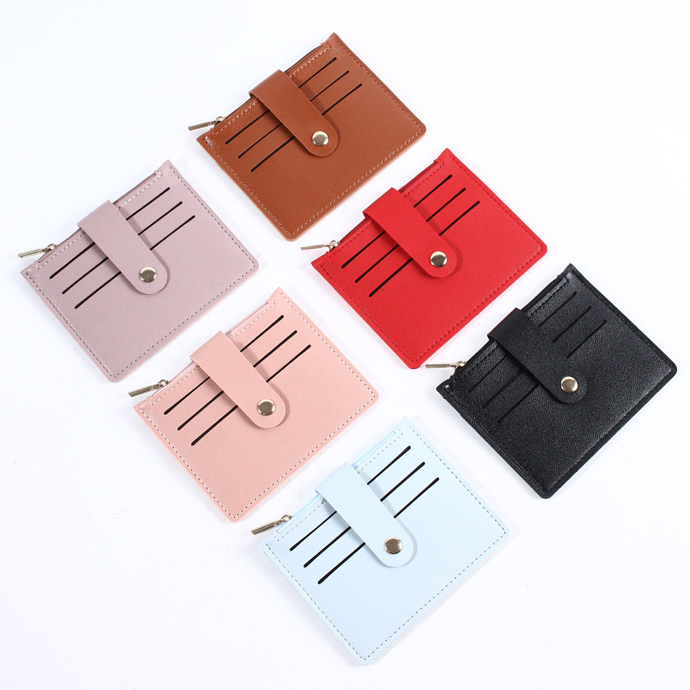 Small Card Holder, Thin Document Holder, Women's Ultra-Thin Coin Purse, Solid Color Buckle Zipper, Driver's License Integrated Student Card Holder