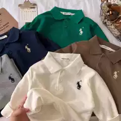 Children's Long-Sleeve Polo Shirt 2026 Spring and Autumn Boys' Embroidered Turn-Down Collar Loose-Fitting Base Shirt Wholesale