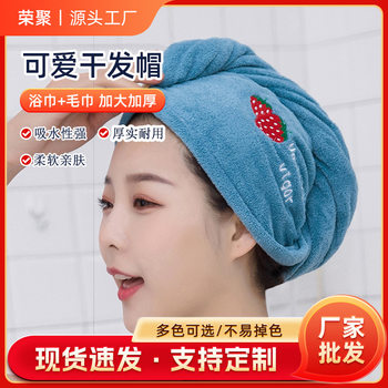Double-Layer Shower Cap Dry Hair Cap Printed Coral Velvet Cute High-Looking Thickened Soft Absorbent Head Towel Wholesale