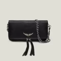 Outer Single Black zv Wings Hot Drilling Women's Bag pu Metal Chain Bag