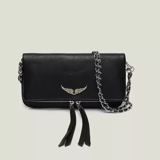 Outer Single Black zv Wings Hot Drilling Women's Bag pu Metal Chain Bag