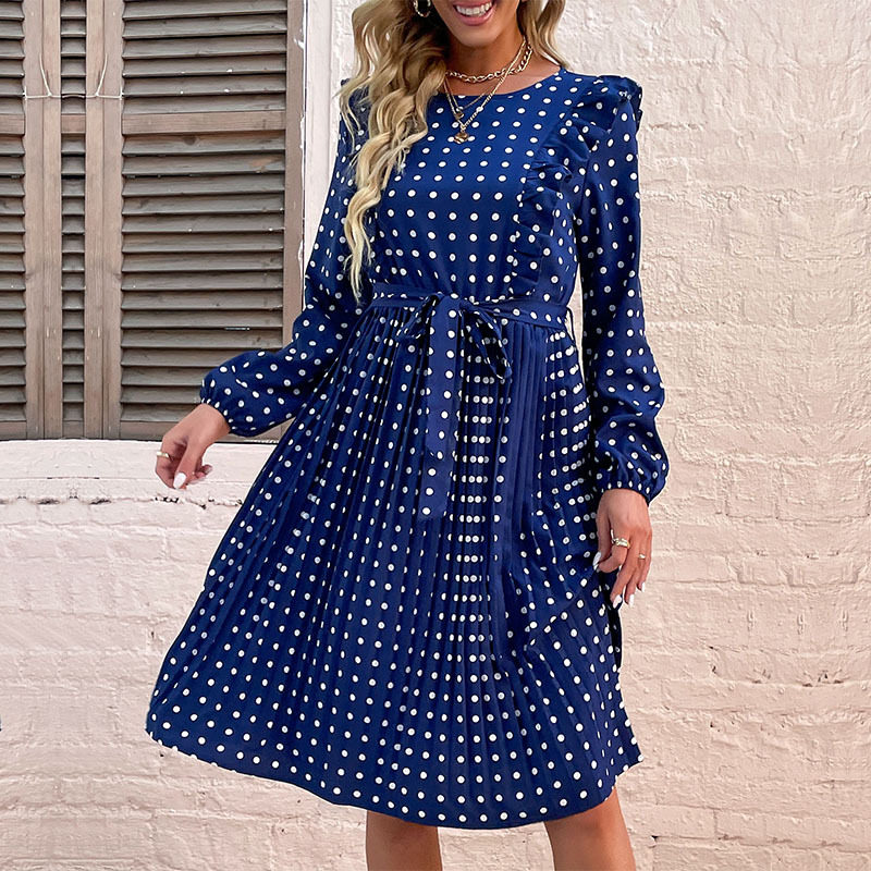 Ruffled Long Sleeve Polka Dot Dress Fashionable Autumn Winter Style Perfect for Casual or Formal Occasions Wholesale