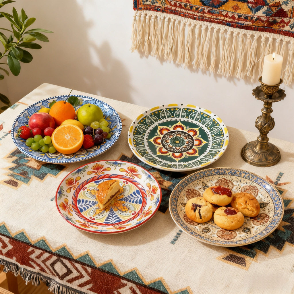 Medieval European Ceramic Tableware, Bohemian Style Flat Plate, Home Commercial Dish Plate, New Dinner Plate, Steak Plate