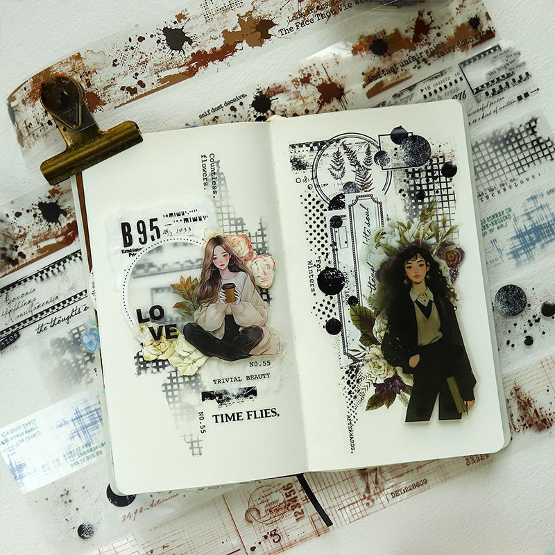 Ketchup girl PET tape painting trace series mottled collage theme material hand account backing paste 6 options