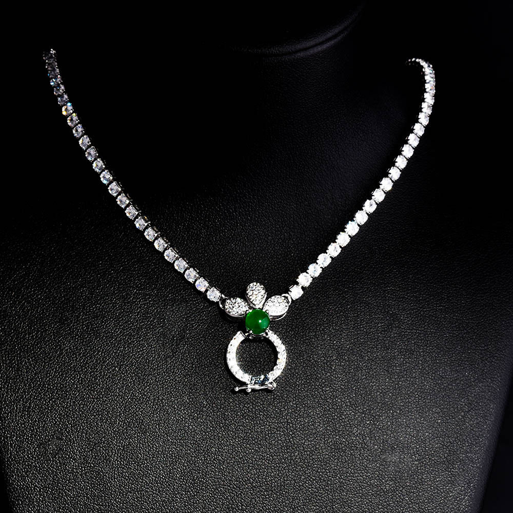 Fashionable and Luxurious Simulated Zircon Necklace, Party-Grade 18K White Gold-Plated Jewelry, Jade Tourmaline Pendant Clasp Chain Wholesale