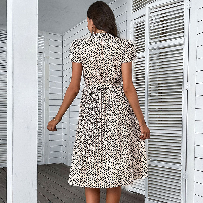 Plus Size Leopard Print V Neck Beach Dress Summer Vacation Style Comfortable and Stylish Wholesale Available