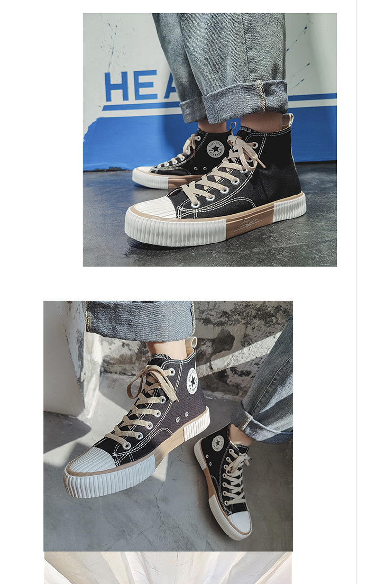 Spring New High-Top Canvas Shoes for Men Ins Hong Kong Style Trendy Breathable Couple Casual Sneakers Student Cloth Shoes 39 undefined