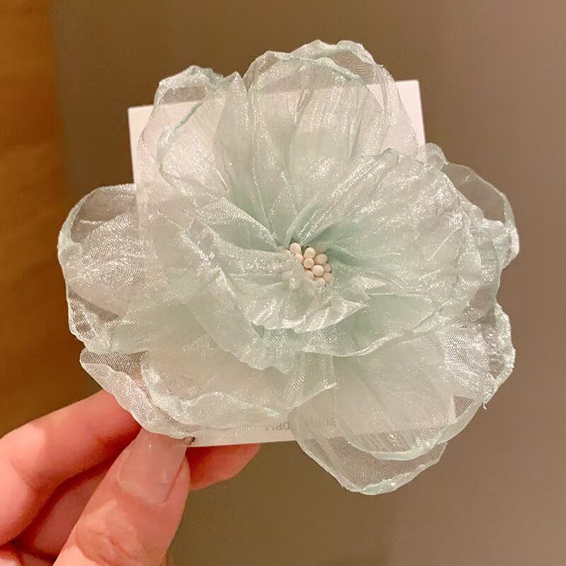 发卡刘海网纱大森系欧根纱花朵发夹女高颜值超仙ins风边夹春夏度