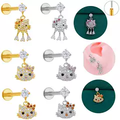 Gebe European and American Cross-Border Light Luxury Titanium Steel Cat Head Earrings Versatile High-End Niche Design Simple Stud Lip Nails