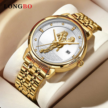 New Longbo Men's Casual Watch Business Quartz Watch Full Gold Horse Pattern Dial Foreign Trade Watch Men's Watch