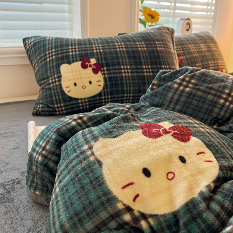 Nude Sleeping Milk Velvet Four-Piece Winter Thickeneded Baby Velvet Bed Bed Sheets Quilt Cover Three-Piece Set Type a Fitted Bed Sheets Bedding