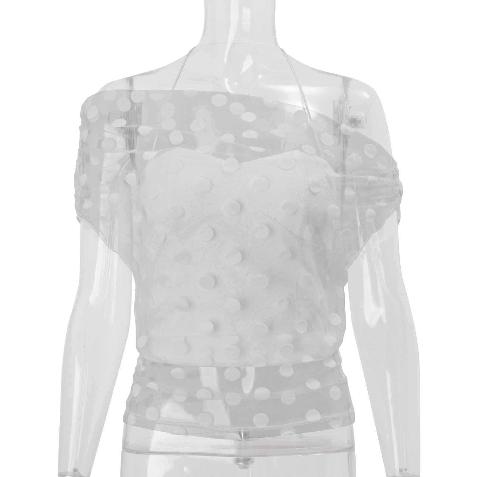 Spring Womens Fashion Sexy Off Shoulder Sheer Mesh Top Halter Neck Tank Set Casual Chic Style Wholesale Available