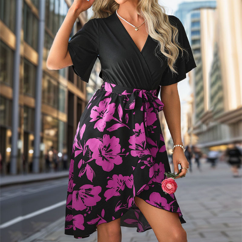 Floral Print Asymmetrical Dress Summer Style Womens Fashion Elegant Design Wholesale Available
