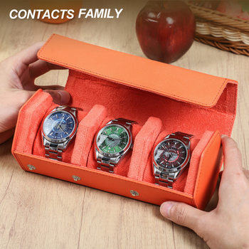 Anti-scratch Top Layer Cowhide Three-piece Watch Storage Box Travel Portable Hexagonal Handmade Leather Watch Box