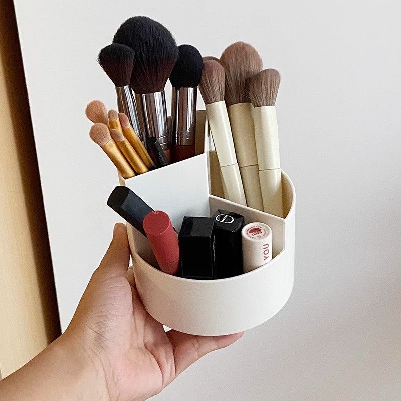 Desktop Rotating Three-Compartment Storage Tube 360-Degree Rotation Design Home Office Desktop Sundries Storage Box Stationery