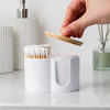 Two-in-one one bamboo cover cotton stick box makeup remover cotton storage box desktop cosmetic cotton storage box double hole round storage