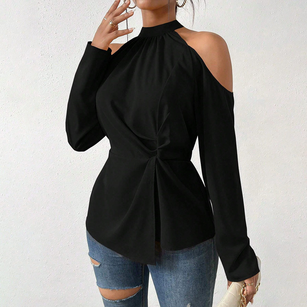 Womens Elegant Cold Shoulder Long Sleeve T Shirt Chic Design Spring Summer Style High Quality Fabric Wholesale