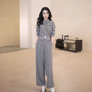 Korean Style Early Autumn Outfit, a Complete Set of Slimming and Age-Reducing Super Popular High-End Sweatshirts, Wide-Leg Pants, Sports and Leisure Two-Piece Set