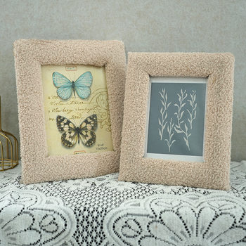 Plush photo frame foreign trade bag flannel teddy velvet square hollow photo frame European and American exquisite cloth table 8 inch DIY cross-border