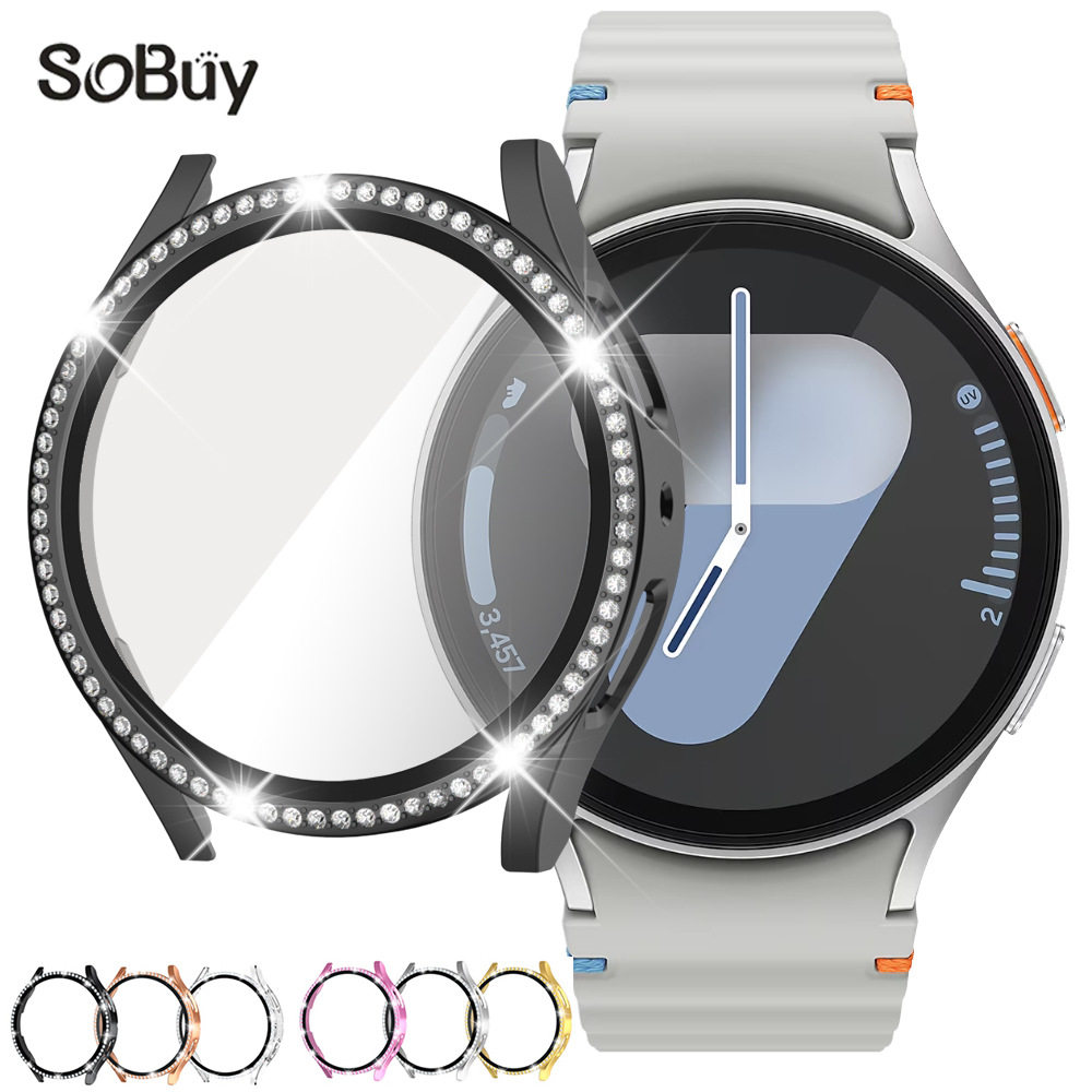 For Samsung Watch Diamond-encrusted One-piece Case Galaxy Watch7/FE/6/5/4 Protective Cover Full-cover Tempered Film