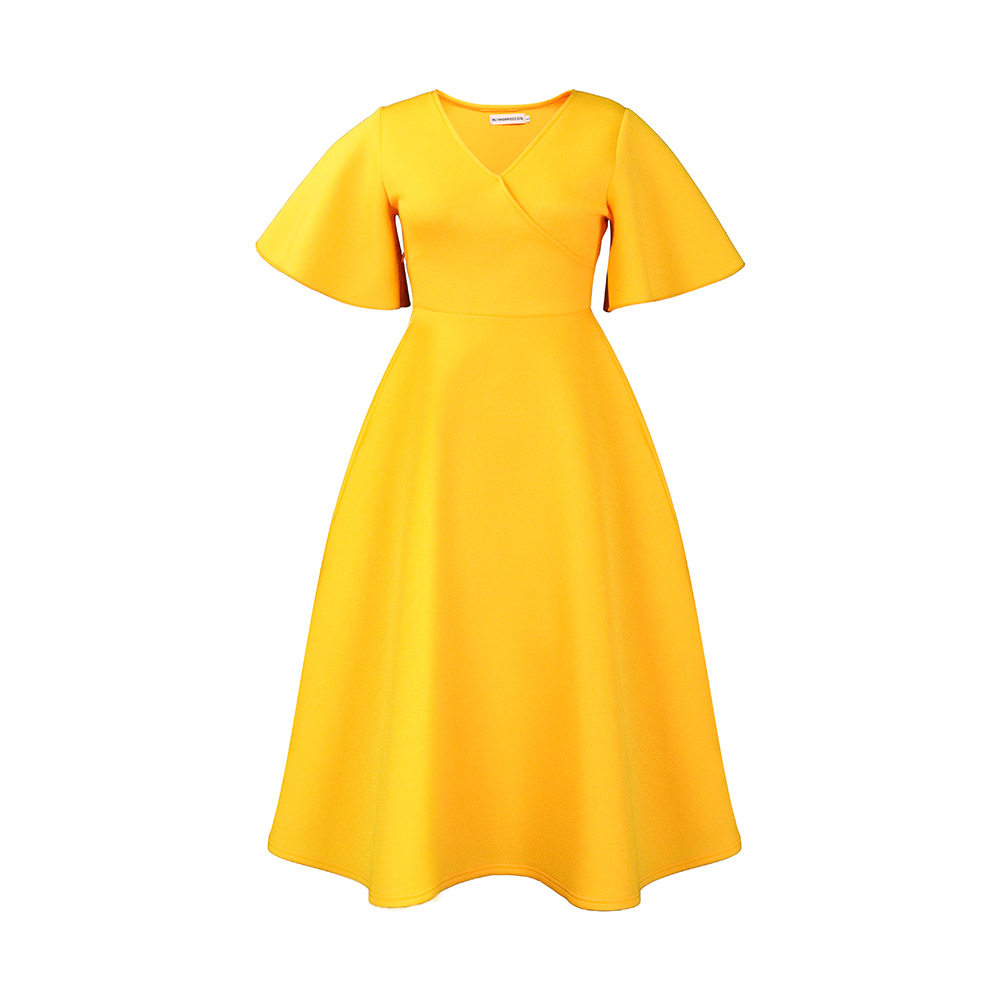 V Neck Flare Sleeve Dress Elegant A Line Silhouette Fashionable Design Perfect for Parties Wholesale Available