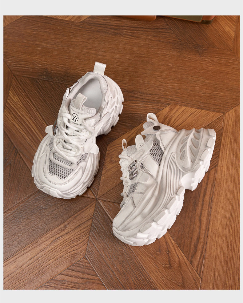 Giày sandal nữ cao gót mũi tròn quai ngang đế dày thoáng khí — Xám lưới đơn, Vàng lưới đơn, Hồng lưới đơn chi tiết 22