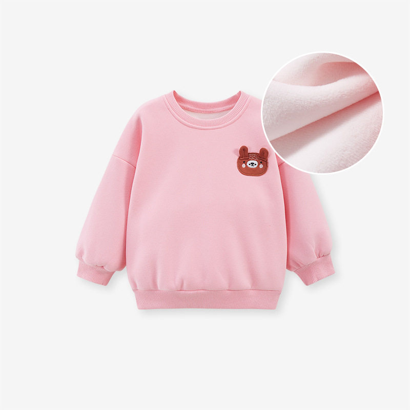 Girls' Fall & Winter Fleece-lined Hoodie, New Crewneck Pullover, Printed Kids' Clothing