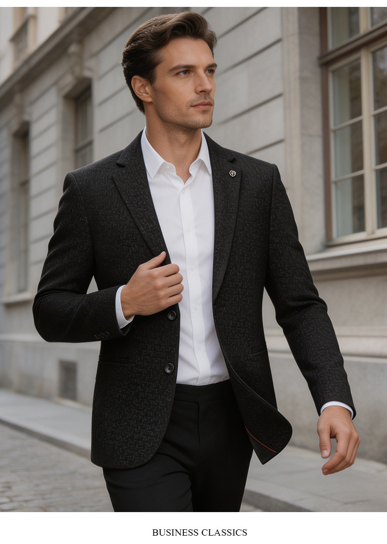 Áo vest nam dệt kim jacquard chìm dáng ôm phong cách công sở — màu đen, Màu xanh dương