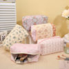 Floral Quilted Cosmetic Bag Women Portable Lipstick Makeup Brush Storage Bag Earphone Data Cable Wallet Student Pencil Case
