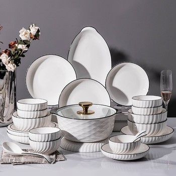 Underglaze Color Tableware New Ceramic Bowl and Plate Set Simple Household Gift Dish Plate Combination Eating Bowl