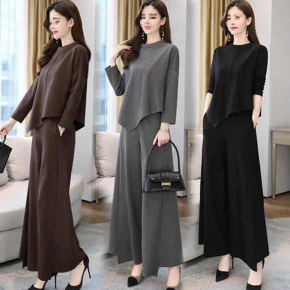 2025 Spring and Autumn New Wide Leg Pants suit Women's Age-reducing Belly-covering Slimming Western Style Casual Elegant Skirt Two-piece Set