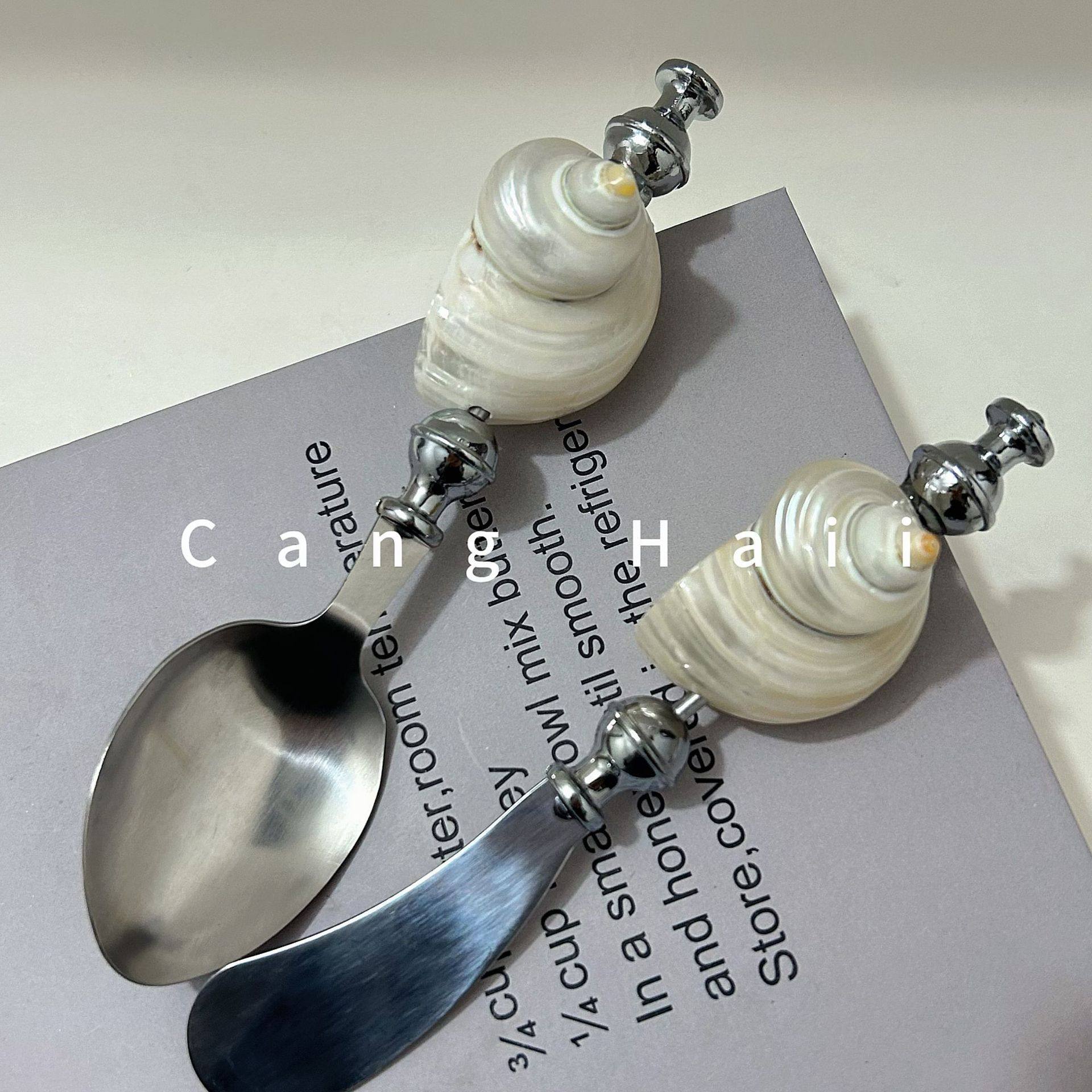 Natural Conch Shell Pearl Fork Bottle Opener Tableware Pasta Pearl Metal Stainless Steel Ocean Style Meal