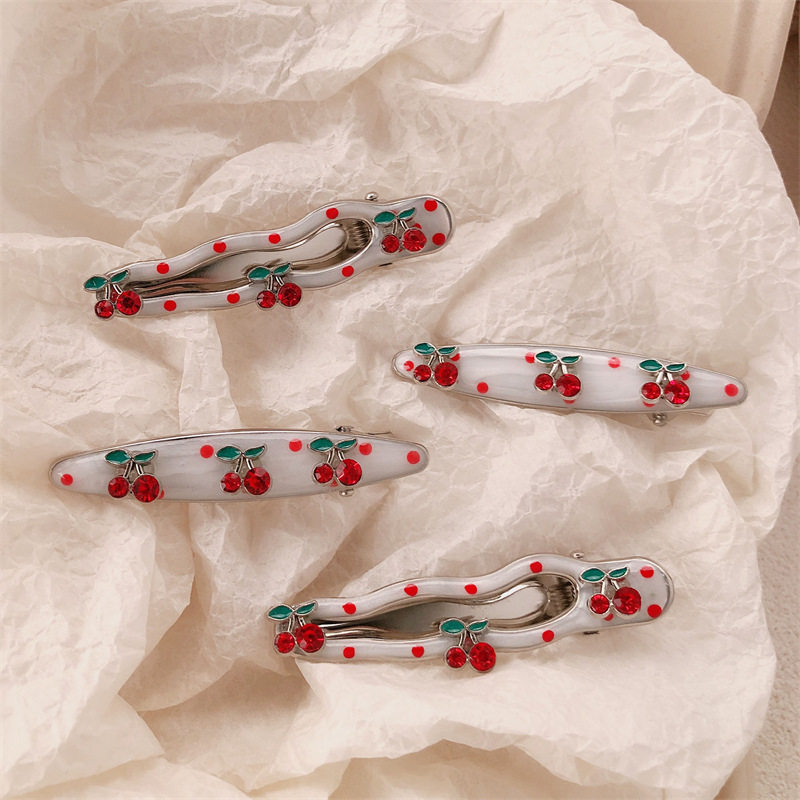 กิ๊บติดผมเชอร์รี่โลหะสำหรับผู้หญิงหยดน้ำมันเครื่องประดับผมสี...