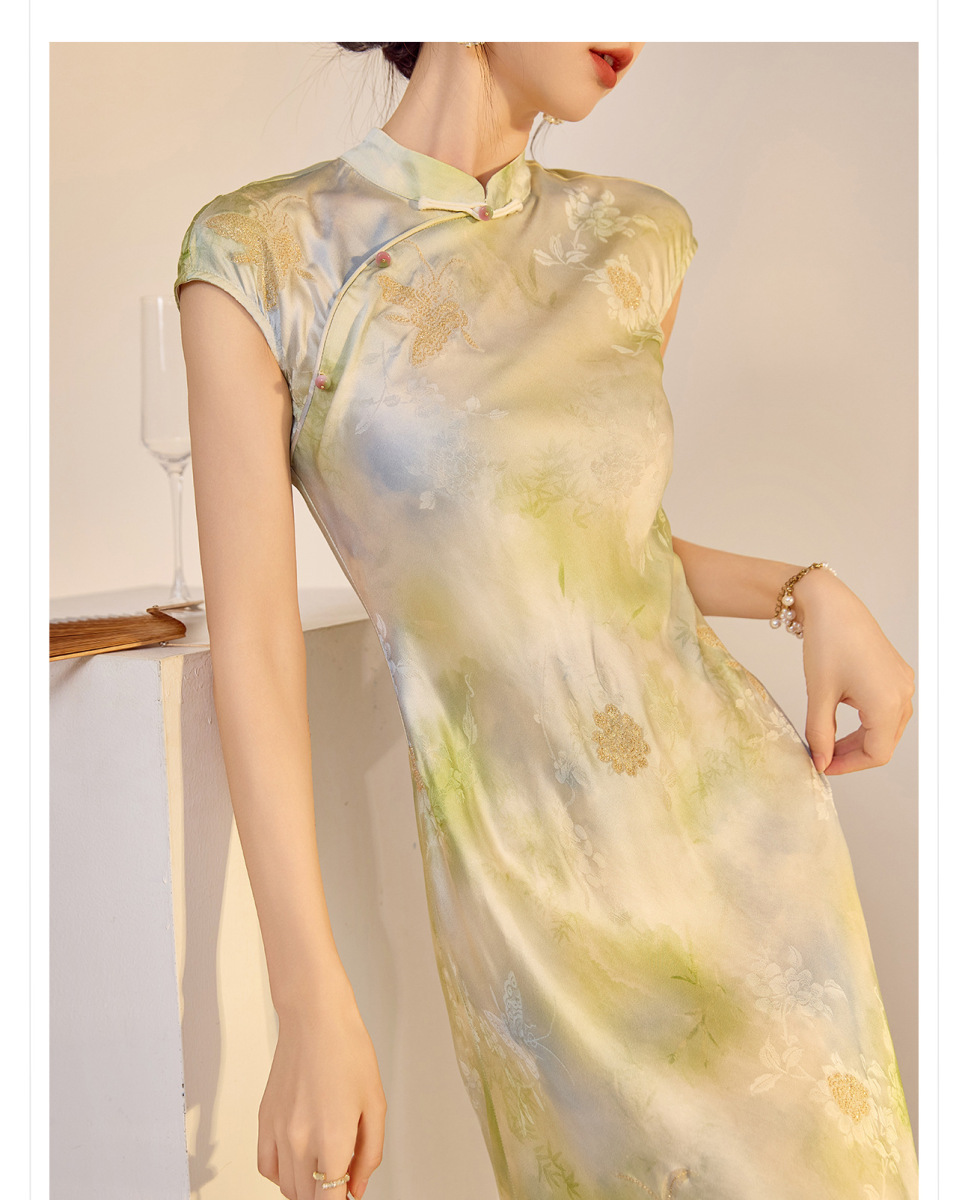 Đầm dáng sườn xám cổ đứng không tay họa tiết hoa in, ôm body thanh lịch — Màu xanh lam (giao hàng trong 7 ngày), Màu xanh lam (phát hành trong cùng ngày)