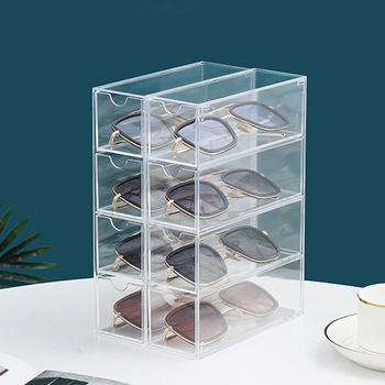 Acrylic Glasses Case Can Be Stacked with Four-Layer Desktop Glasses and Sunglasses Display Box Dust-Proof Stationery Drawer-Type Storage Box