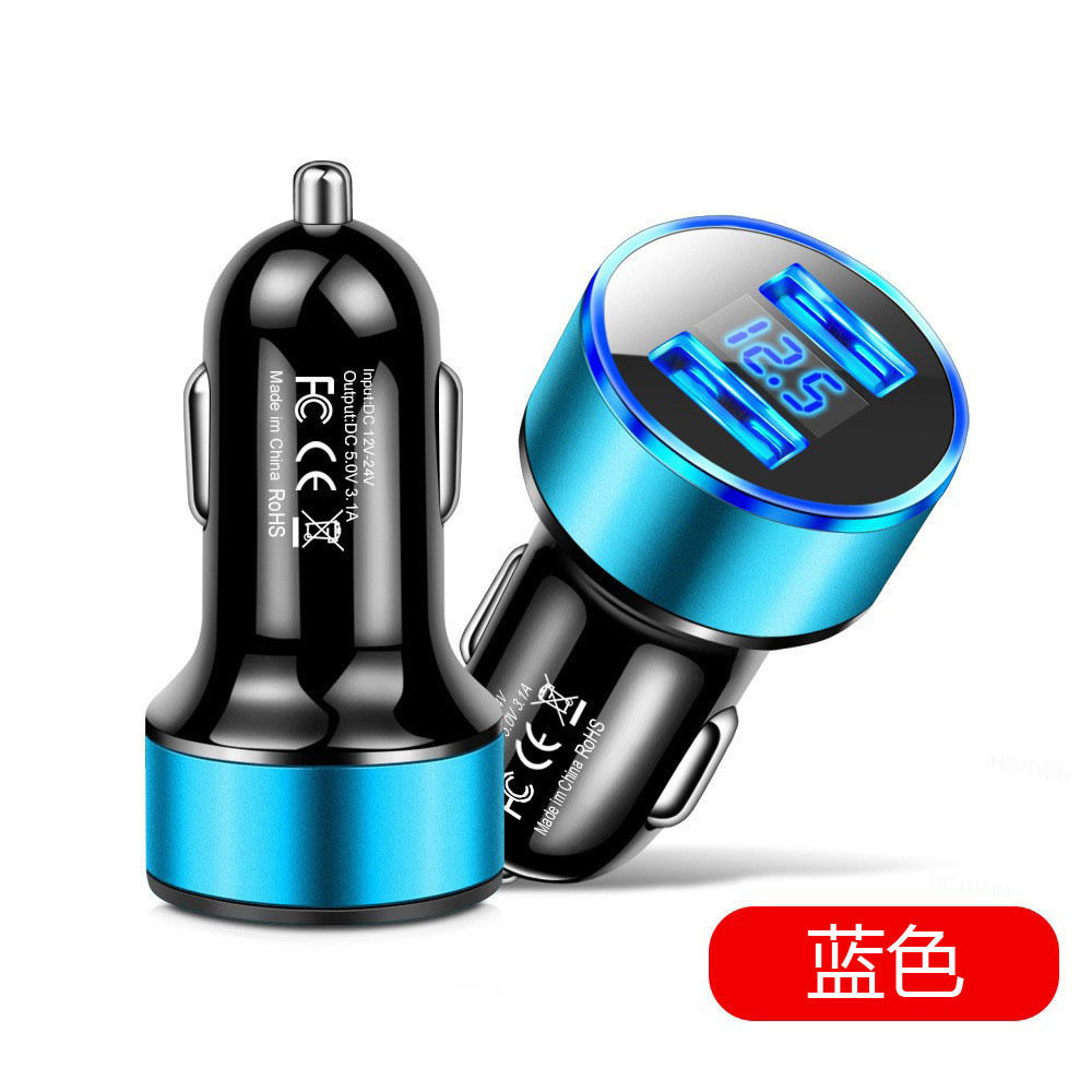 Digital display car charger super fast charging usb voltage detection Android Apple 3.1A wired car interior dual port