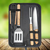 BBQ Tools Set 4 Pieces Wooden Handle Cross Border Stainless Steel Cloth Bag Outdoor Home Picnic Fork Shovel Clip Knife BBQ Baking Tool