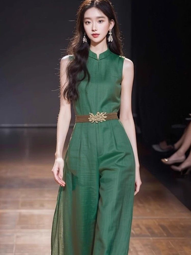 Jumpsuit Nữ Không Tay Phong Cách Quốc Dân Màu Xanh Lá chi tiết 6