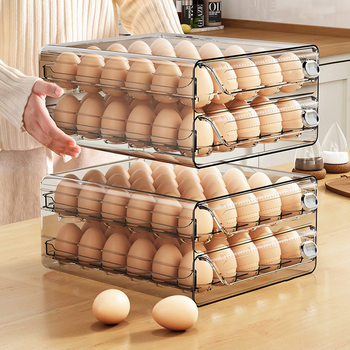 Egg storage box kitchen refrigerator fresh egg box plastic transparent multi-size double drawer egg box