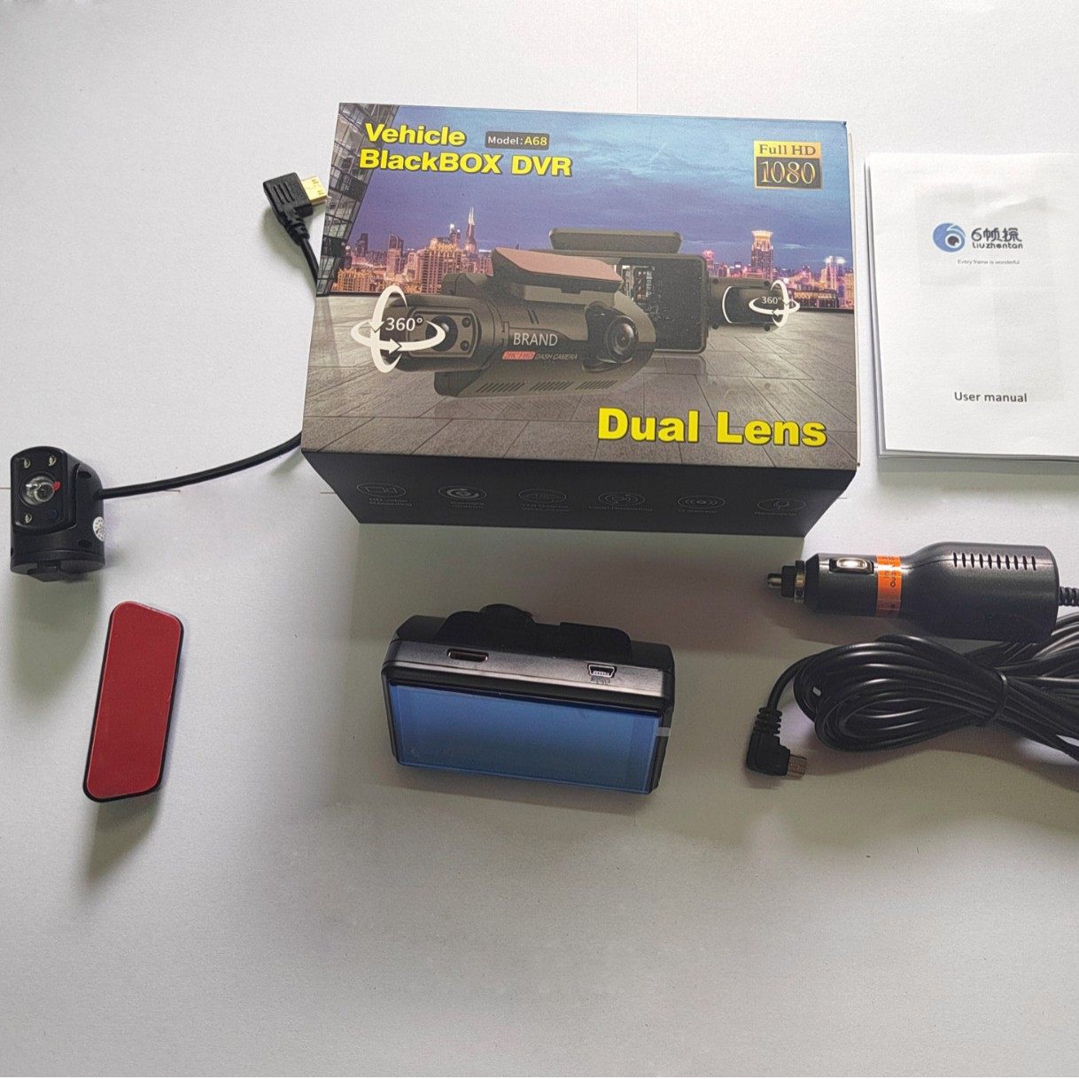 A68 HD 1080P driving recorder with WIFI mobile phone interconnection car front car double lens rotating lens